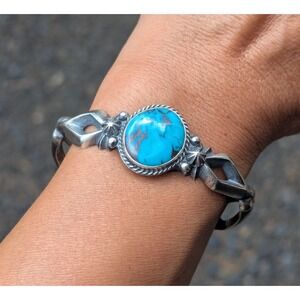 Handmade Navajo Bisbee Turquoise Cuff Bracelet‎ Tufa Native Jewelry Sz 6.75 **